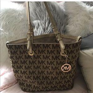 Michael kors tote brown tan and gold